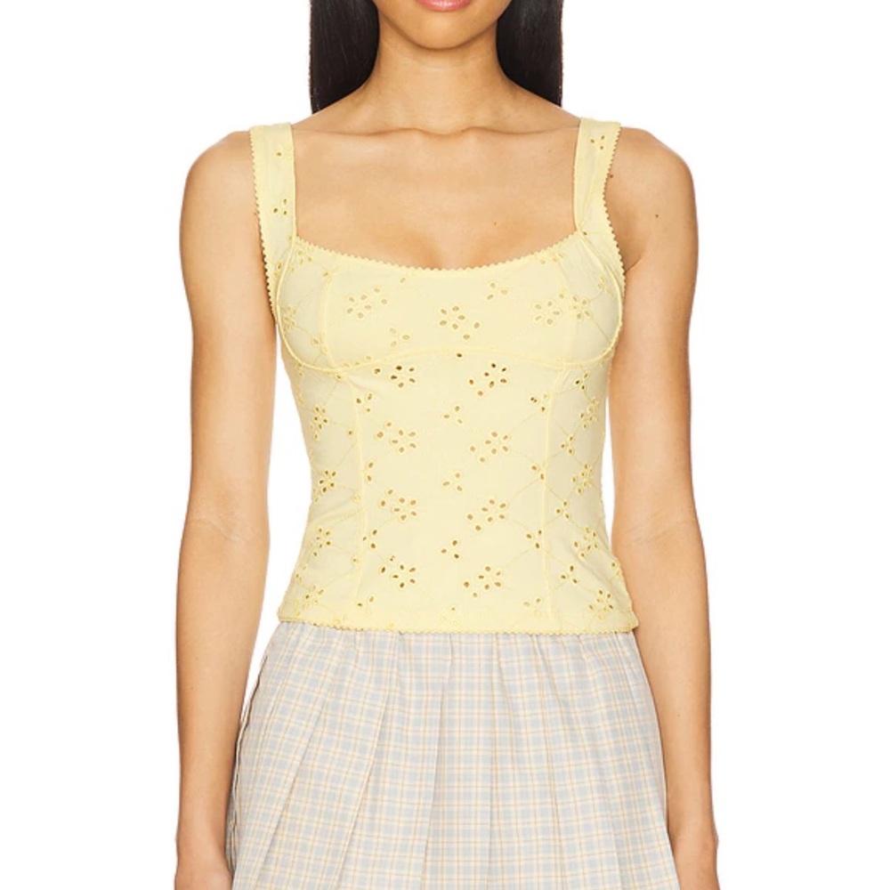 Yellow Eyelet Sleeveless Top